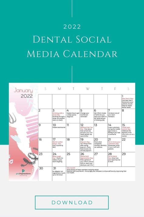 If you’re ready to take your dental office’s social media to the next level, this calendar is your key to success. Buy it today to get started! . . . #DentalMarketing #SocialPostIdeas #DentalSocialMedia Dental Content, Dental Instagram Post Ideas, Dentist Content Ideas, Dental Content Ideas, Dental Office Marketing Ideas, Dental Marketing Ideas, Orthodontics Marketing Social Media, Orthodontic Social Media Posts, Dental Social Media Post Ideas