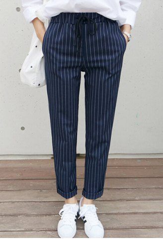 Stylish Waist Drawstring Striped Loose-Fitting Rolled-Up Women's Ankle Pants Ankle Pants Women, Giovanna Battaglia, Cheap Clothes Online, Pinstripe Pants, Sarah Jessica Parker, Alexa Chung, Blake Lively, Inspiration Mode, Vertical Stripes