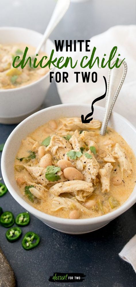 White Chicken Chili For Two, Small Batch Chili Recipe, Small Batch Chili, Chili For Two, Chicken Dinner For Two, Batch Meals, Dinners For Two, White Chili Chicken Recipe, Green Chiles