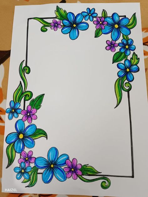 1st Page Of Project File, Drawing File Cover Decoration Ideas, Page Borders Design Handmade Aesthetic, Cover Design For Project File, Project File Border Design, Flower Border Design Aesthetic, File Border Design, Lola Dupre, Floral Design Drawing