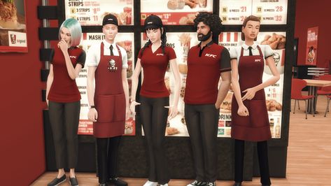 Sims 4 Restaurant Uniform Cc, Sims 4 Waitress Outfit, Barista Uniform, Sims 4 Jobs, Sims 4 Restaurant, Cafe Uniform, Lotes The Sims 4, Restaurant Uniforms, Chef Uniform