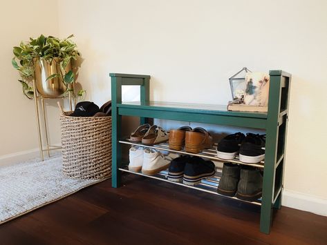 Small Entryway Bench With Shoe Storage, Ikea Shoe Bench, Hemnes Bench, Bench Upcycle, Entryway Bench With Shoe Storage, Small Entryway Bench, Ikea Black, Ikea Shoe, Ikea Hack Ideas