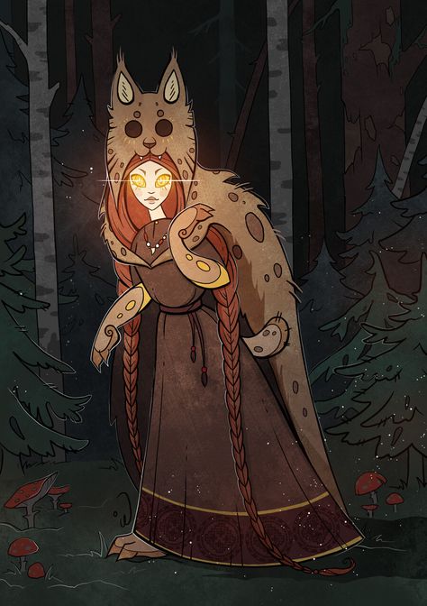 Werelynx by SimbAkella. llustration based on Slavic mythology and a fairy tale about a girl who can turn into a lynx. Baba Jaga, Slavic Mythology, Slavic Folklore, Illustration Kunst, Arte Folk, About A Girl, Mythology Art, Fairytale Art, Witch Art