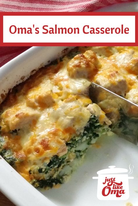 Salmon Slice, Salmon Loaf Recipes, Salmon Casserole, Fish Casserole, Canned Salmon Recipes, Canned Fish, Recipes Salmon, Spinach Casserole, Salmon Spinach