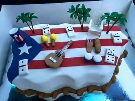 Boricua cake Cuban Party, Havana Nights Party, Puerto Rico Pictures, Puerto Rican Cuisine, Puerto Rico Food, 80 Birthday Cake, Puerto Rico Art, Havana Nights, Puerto Rican Recipes