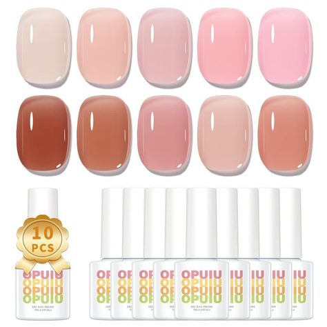 SHEER GEL POLISH: Apply several layers to build up the color from clear translucent to solid opaque. Cure with UV/LED lamp for 60s to dry.It's normal that the color gel get a little sticky after cured, it helps to be more adhesive to top coat.
PACKAGE INCLUDES: 10 Pcs Japanese korean gel nail polish 0.24fl.oz each. 4 Pcs more than other regular 6 bottles jelly gel nail polish set.One Set Equals other's 2 sets. Diy Shellac Nails, Shellac Nail Polish Colors, Sheer Gel Polish, Jelly Gel Nail Polish, Shellac Nail Polish, Neutral Nail Color, Soak Off Gel Nails, Diy Nail Polish, Nail Polish Set