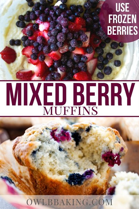 Muffins Mixed Berry, Yogurt Berry Muffins, Recipes Using Mixed Berries, Frozen Fruit Baking Recipes, Mixed Berries Muffins, Berries Muffin Recipe, Healthy Mixed Berry Muffins, Frozen Berry Breakfast Ideas, Frozen Berry Bread