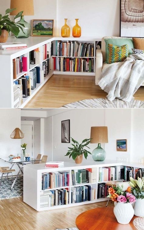 Koti Diy, Low Bookcase, Diy House, Apartment Inspiration, Diy Pallet, House Furniture, Ideas Living Room, Pallet Furniture, Small Apartments