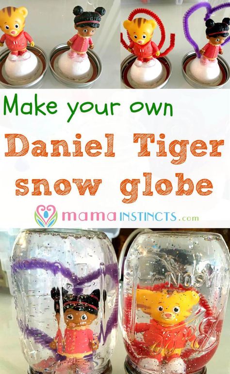 Try this easy snow globe kid craft! Perfect for birthdays or a rainy day. Daniel Tiger Party Games, Easy Snow Globe Craft, Easy Snow Globes, Tiger Snow, Daniel Tiger Party, Snow Globe Crafts, Summertime Crafts, Globe Crafts, Baby In Snow