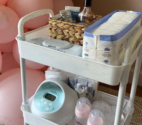 With limited storage space and no clue what postpartum will look like for me, I'm trying to be as prepared as possible! Here's what I'm stocking my mobile diaper change/breastfeeding/postpartum care cart with! Postpartum Cart Organizer, Postpartum Cart, Diaper Cart, Small Baby Room, Belly Oil, Milk Storage Bags, Baby Shower Registry, Diaper Changing Station, Nursery Dresser