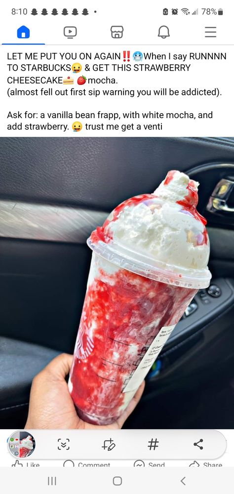 Strawberry Starbucks Recipes, Strawberry Cheesecake Starbucks Drink, Strawberry Cheesecake Starbucks, Cheesecake Starbucks, Secret Starbucks Drinks, Starbucks Drink, Starbucks Drinks Recipes, New York Cheesecake, Starbucks Recipes