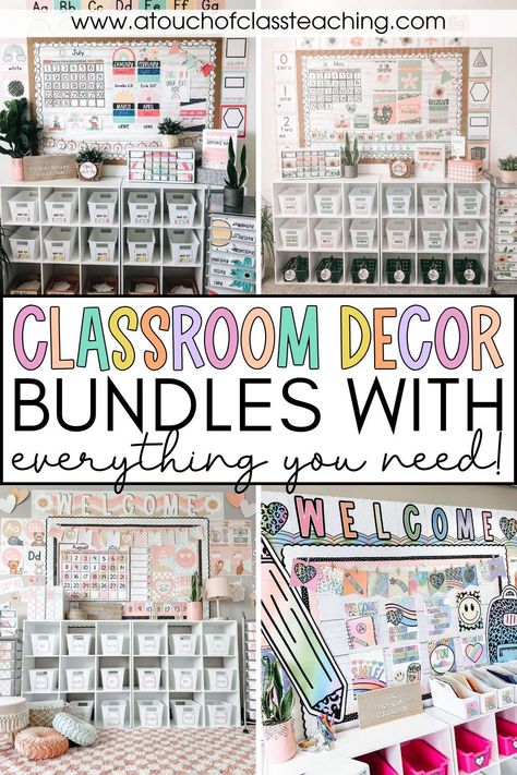 These classroom decor bundles include everything you need to create the beautiful classroom of your dreams. From labels to bulletin boards and more, you will be able to print and hand all of your adorable new classroom decor! Classroom Bundle Decor, Kindergarten Bulletin Boards Educational, Classroom Decor Bundle Free, Subject Bulletin Boards, 1st Grade Classroom Set Up, Student Goal Setting Sheet, Classroom Sayings, Student Work Bulletin Board, Classroom Bulletin Boards Elementary