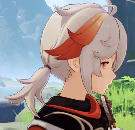 Genshin Impact Side Profile, Side Profile Drawing Reference Anime, Kazuha Haircut, Kazuha Side Profile, Kazuha Reference, Genshin Side Profile, Anime Side Profile Reference, Chibi Side Profile, Kazuha Hair