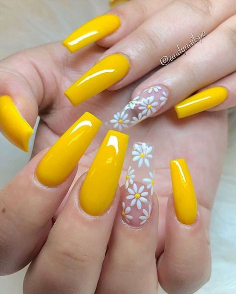 Yellow Nails Design, Yellow Nail, Sunflower Nails, Nails Yellow, Valentine Nails, Cute Spring Nails, Colorful Nails, Summer Acrylic Nails, Spring Fever