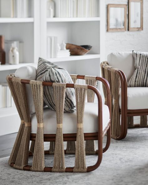 PALECEK on Instagram: “Our Strings Attached Chair is one of our most popular styles for a reason. The gathering of fine abaca rope creates a sculptural silhouette…” Resort Bedroom, Bar Van, Rustic Interior Design, Luxury Garden Furniture, City Project, Luxury Garden, Small Coffee Table, Rattan Chair, Garden City