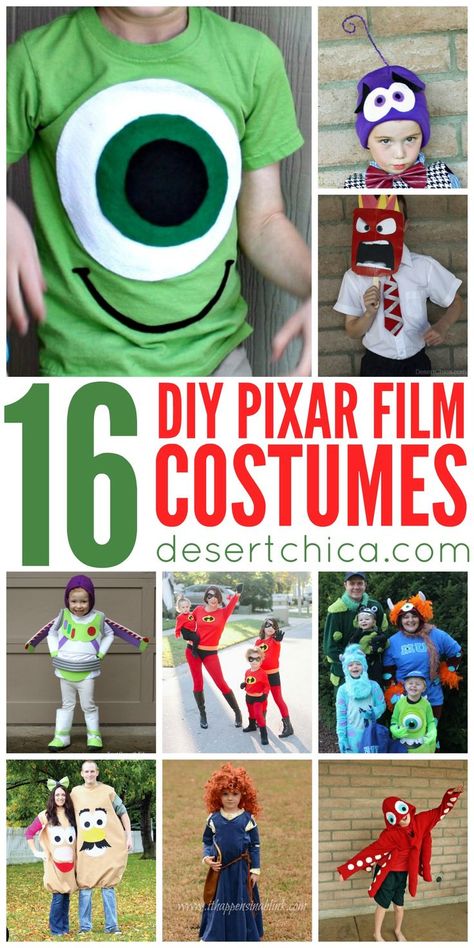 Everyone loves Pixar Films, so it's no surprise that they inspire lots of Pixar costumes each Halloween. Check out this round up of fun Pixar Costumes! Disney Dress Up Days Homecoming, Diy Pixar Costumes, Pixar Halloween Costumes, Easy Disney Costumes, Fantasia Diy, Sew Costume, Pixar Costume, Disfraz Toy Story, Disney Costumes Diy