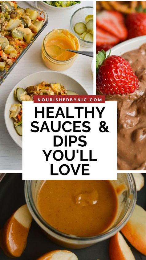 Healthy Sauces & Dips You'll Love Healthy Dipping Sauce For Veggies, Healthy Sauces For Bowls, Low Calorie Dipping Sauce, Sweet Potato Dipping Sauce, Healthy Dipping Sauce, Apple Dipping Sauce, Vegetable Dipping Sauce, Balanced Snacks, Low Calorie Sauces