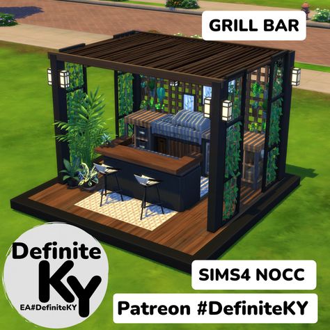 Sims 4 Outdoor Kitchen, Sims 4 Pergola, Sims 4 Grill Cc, Sims 4 Patio Ideas, Sims Interior, Sims Design, Sims Rooms, Garden Island, Sims Builds