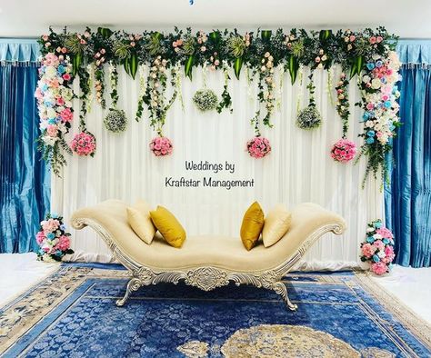 Wedding Backdrop At Home, Simple Stage Decorations Wedding Backdrop Ideas, Backdrop At Home, Cradle Decoration, Indian Wedding Stage, Saree Function, Engagement Decoration, Mandap Design, Simple Stage Decorations