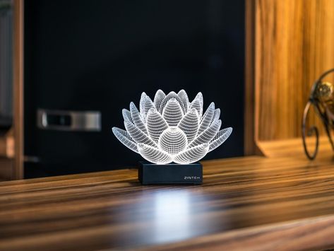 Lotus 3D Illusion LED Lamp: From afar, this looks like an impressive 3D lotus lamp, but if you look closer, you’ll find that it’s actually an optical illusion. Lotus Lamp, Light Shield, Led Lighting Bedroom, 3d Led Lamp, Desk Lamps Bedroom, Cool Illusions, 3d Illusion Lamp, Lamps Bedroom, Rustic Lamps