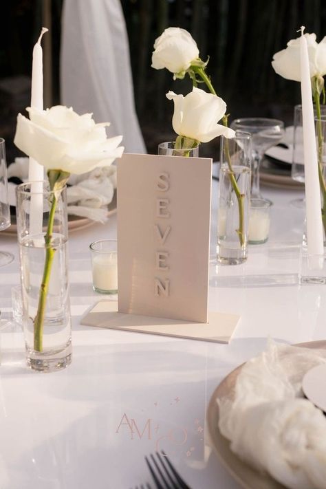 Neutral Wedding Table Numbers, Popular Wedding Decor, Neutral Table Numbers, Timeless Wedding Table Numbers, White Table Numbers Wedding, Wedding Table Number Centerpieces, Clean Classic Wedding, Minimalist Table Numbers Wedding, Wedding Table Number Ideas Elegant