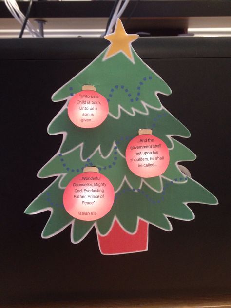 Scripture memory verse in 3 parts for kids church. Each week the kids get a bauble to hang on the tree. A Wish To Be A Christmas Tree Activities, Christmas Tree Bible Verse, Scripture Memory, Prince Of Peace, A Child Is Born, Memory Verse, Hang On, Kids Church, The Tree