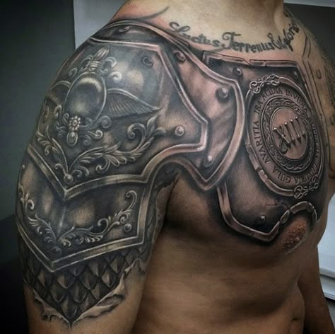 Tattoo Armor, Armor Sleeve Tattoo, Armour Tattoo, Armor Of God Tattoo, Shoulder Armor Tattoo, Body Armor Tattoo, Gladiator Tattoo, Cool Shoulder Tattoos, Best Armor