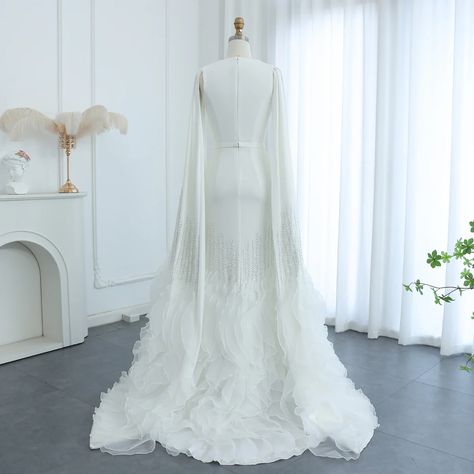 dress search:SS440 https://www.dreamyvow.com/products/dreamy-vow-luxury-dubai-mermaid-nude-evening-dresses-with-cape-sleeves-tiered-ruffles-arabic-women-wedding-party-gowns-440?_pos=1&_psq=SS440&_ss=e&_v=1.0 Dresses With Cape Sleeves, Nude Evening Dresses, Arabic Women, Yellow Evening Dresses, Grey Evening Dresses, Champagne Evening Dress, Gold Evening Dresses, Green Evening Dress, Pink Evening Dress