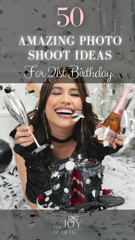 Need inspiration for an epic birthday photo shoot? See a ton of creative photoshoot ideas for your 21st birthday on The Joy of Gifts! You'll find fantasy birthday photoshoot themes, fun birthday photo ideas with friends and family, and great shots you can take with your birthday cake and balloons! Birthday Photo Shoot With Friends, 21st Birthday Photo Shoot Ideas, Birthday Cake Photoshoot Ideas, 25th Birthday Ideas For Her Photoshoot, Birthday Photoshoot Themes, 21st Birthday Photo Shoot, Photoshoot Themes Creative, Classy Birthday Shoot Ideas, 21st Birthday Ideas Photo Shoots