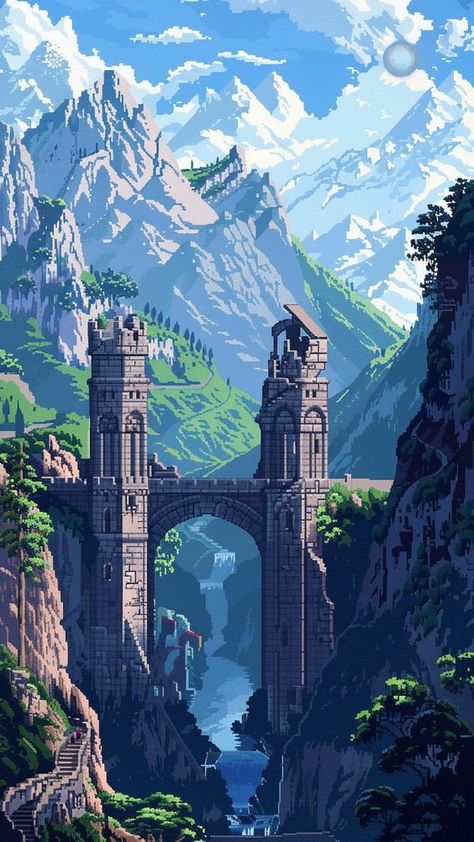 do you like this post Pixel Art Landscape, Vw Art, Cool Pixel Art, Landscape Concept, Pixel Art Design, 8 Bits, Art Gallery Wallpaper, Fantasy Castle, Fantasy City