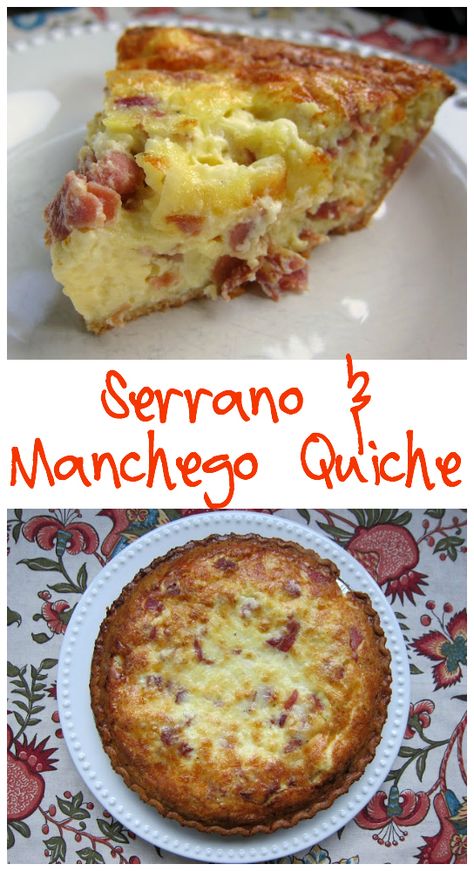 Serrano & Manchego Quiche Recipe - delicious quiche filled with serrano ham and manchego cheese (Spanish ham and cheese) - great flavors. Perfect for breakfast, lunch or dinner. Can make ahead and freeze unbaked. Manchego Cheese Recipes, Quiche Ideas, Manchego Recipes, Spanish Ham, Morning Recipes, Delicious Quiche, Savory Tarts, Serrano Ham, Manchego Cheese