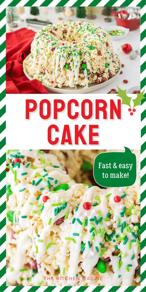 Popcorn Bundt Cake, Christmas Popcorn Cake, Popcorn Cake Recipe, Popcorn Ideas, Upside Down Apple Cake, Holiday Popcorn, Popcorn Cake, Christmas Popcorn, Best Christmas Desserts