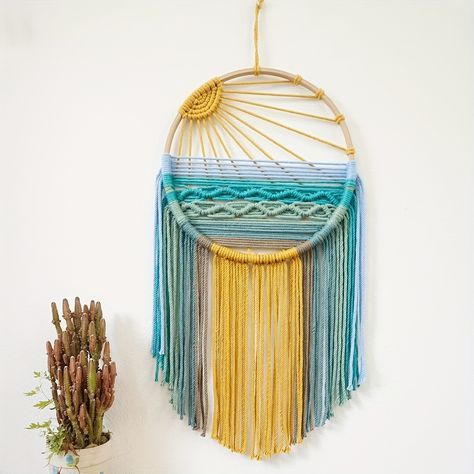 Tapestry Room, Boho Macrame Wall Hanging, Handwoven Tapestry, Decoration Background, Bedroom Wall Hangings, Rope Crafts Diy, Sunset Wall, Bohemian Handmade, Cotton Crafts