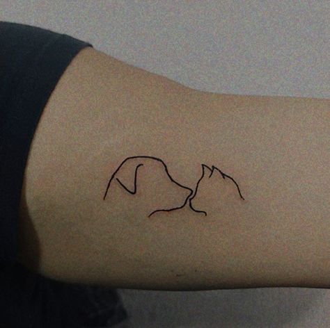 Cat And Dog Minimalist Tattoo, Cats And Dogs Tattoo Ideas, Cat And Dog Ears Tattoo, Fat Cat Tattoo, Cat And Dog Tattoo, Tattoo 2024, Matching Tats, Arm Tats, Future Tattoo Ideas