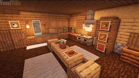 Minecraft Interior Design Kitchen, Minecraft Bakery, Kitchen Minecraft, Large Kitchen Design, Minecraft Barn, Minecraft House Interior, Minecraft Kitchens, Minecraft Interior, Minecraft Kitchen Ideas