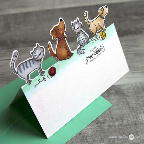 Off-The-Edge Die Cut Cards | Jennifer McGuire Ink | Bloglovin’ Design Paper Ideas, Cricut Cards Ideas Cardmaking, Cards With Dogs, Jennifer Mcguire Cards, Jennifer Mcguire Ink, Jennifer Mcguire, Paper Ideas, Interactive Cards, Design Paper