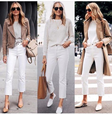 White Pants Outfit, White Jeans Outfit, Jeans Outfit Women, Cropped White Jeans, Edgy Chic, Fashion Jackson, Outfit Jeans, Vogue Fashion, White Pants