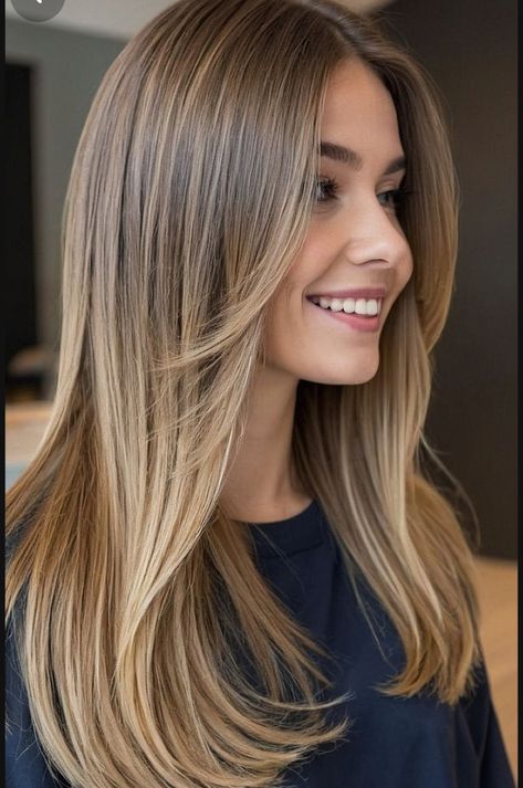 Face Framing Layers With Balayage, Hair In Layers Medium, Haircuts For Hair Medium, Haircut Ideas Medium Length Straight, Short Haircuts For Women Middle Part, Haircut For Women Straight Hair, Womens Haircuts Straight Hair, Grown Out Bangs Haircut, Teen Haircuts Girls Long