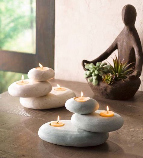 Sala Zen, Rock Candle Holder, Zen Candles, Stone Cairns, Rock Candle, Zen Home Decor, Zen Room, Zen Decor, Tanah Liat