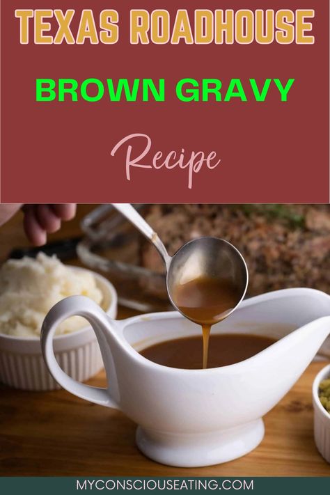 Brown gravy with a serving spoon Beloved Sauce, Roadhouse Recipes, Gravy Without Drippings, Homemade Brown Gravy, Brown Gravy Recipe, Homemade Gravy Recipe, Roasted Sprouts, Fluffy Mashed Potatoes, Fried Fish Recipes