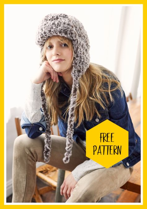 Nana's Favorites brings you another FREE pattern. This faux fur hat is easy and fast to crochet. Makes a great Christmas gift! Farmers House, Diy Macrame Projects, Fur Crochet, Crochet Apparel, Crochet Project Free, Fur Trapper Hat, Crochet Winter Hats, Yarn Hats, Crocheted Hats