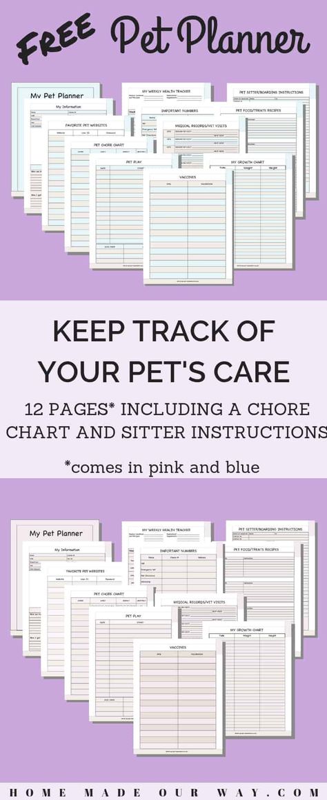 Pet Planner Printables (Free) - Get Your Pet's Records Organized Pet Websites, Pet Care Printables, Pet Health Record, Pet Planner, Puppies Kittens, Health Tracker, Planner Printables Free, Planner Printables, Free Planner