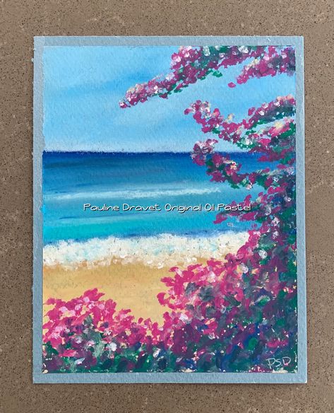 Bougainvillea Beach scene oil pastel Oil Pastel Beach Sunset, Beach Drawing Oil Pastels, Oil Pastel Beach Scene, Beach Scenes Drawing, Beach Oil Pastel, Bougainvillea Beach, Couples Painting, Acrylic Painting For Kids, Watercolor Indian