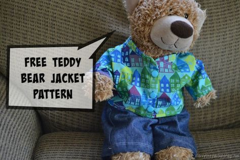 Free Teddy Bear Jacket Pattern Bear Shirt Pattern, Handmade Gifts For Boys, Build A Bear Clothes Pattern, Build A Bear Outfits, Bear Patterns Free, Bear Clothes, Teddy Bear Sewing Pattern, Teddy Bear Jacket, Boys Day