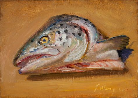 Fish Sides, Still Life Landscape, Head Painting, Contemporary Still Life, Painting A Day, Fish Head, Dead Fish, Salmon Oil, Salmon Fish