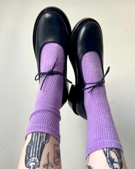 Colorful Tights Outfit, Saddle Oxfords, Funny Shoes, T Bar Shoes, Saddle Shoes, Trip Outfits, Purple Girls, Funky Outfits, Mary Jane Flats