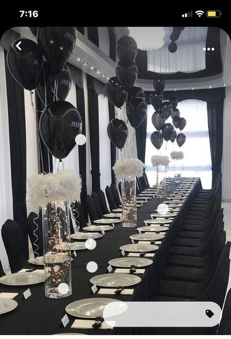 Black And White Birthday Decorations, White Birthday Decorations, Black And White Party Decorations, 18th Party Ideas, 17. Geburtstag, Black And White Birthday, All Black Party, Black Party Decorations, Silver Party Decorations