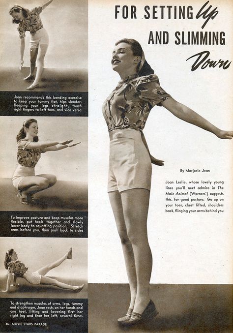 Joan Leslie | slimming tips with Joan Leslie from the Novemb… | Flickr Vintage Beauty Routine, Retro Exercise, Vintage Etiquette, Vintage Workout, Yoga India, Retro Fitness, Joan Leslie, Retro Gym, Vintage Housewife