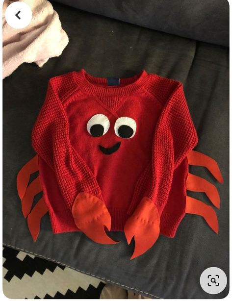 Infant Crab Costume, Homemade Crab Costume, Diy Ocean Costume Women, Under The Sea Halloween Costumes Family, Ocean Halloween Costumes Diy, Ocean Animal Halloween Costumes, Sebastian Crab Costume, Diy Eel Costume, Sea Animal Costumes Diy