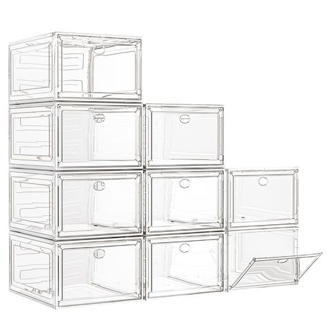 PRICES MAY VARY. ✔Transparent, Stackable Shoe Boxes - Transparent magnetic front door, stackable design, thicken material, 7code shoe box gives you a multi-layered shoe wall with more weight bearing. No slipping, safe, and stable. Can be freely connected to pins on the side and top, stacking is easy. ✔More Than Just A Shoe Rack! - A set of 6 shoe boxes, each measuring 13.5"x10.6"x7.5". Suitable for storing shoes, hats, clothes, baby items, toys. The transparent design allows you to identify the Clear Shoe Boxes, Shoe Box Organizer, Shoe Storage Box, Boot Organization, Hanging Shoe Organizer, Shoe Wall, Hanging Shoes, Clear Shoes, Magnetic Door